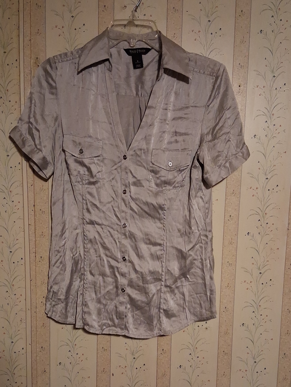 White House Black Market Silver Button-Down Short Sleeve Shirt